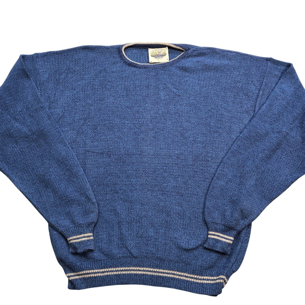 ALPS Sweater Mens L Blue Crew Neck Pullover Wool Open-Knit Heavyweight